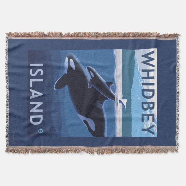 Whidbey Island, WashingtonOrca and Calf Throw Blanket (Front)