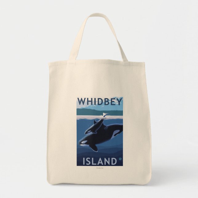 Whidbey Island, WashingtonOrca and Calf Tote Bag (Front)