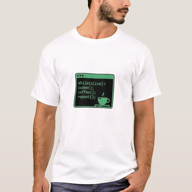 While Alive Code Coffee Repeat Funny Programmer Te T-Shirt (Front)
