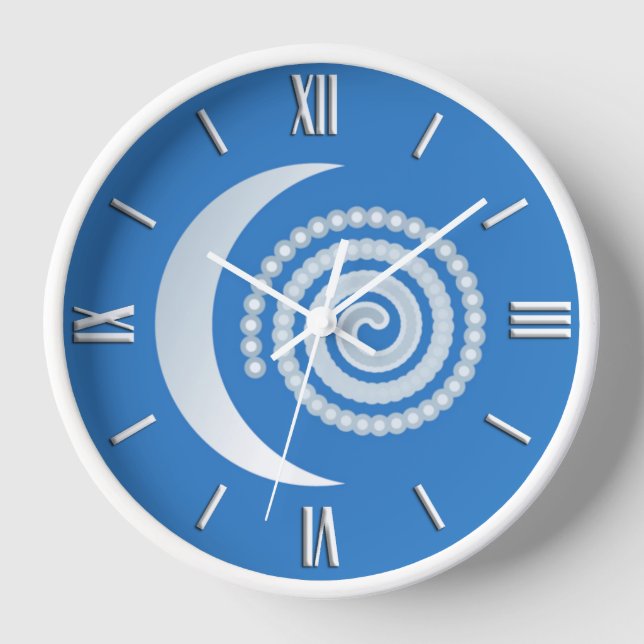 While Crescent Moon Spiral Clock (Front)
