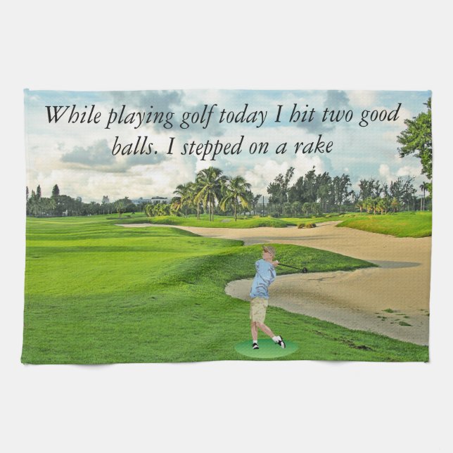 While playing golf today I hit two good balls. Tea Towel (Horizontal)