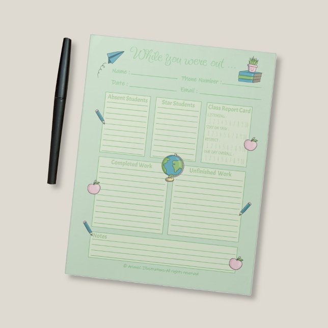 While You Were Out Sub Teacher Green Notepad (While you were out substitute teacher green notepad .)