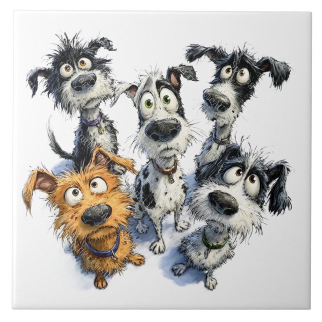 Whimcical dogs background ceramic tile (Front)