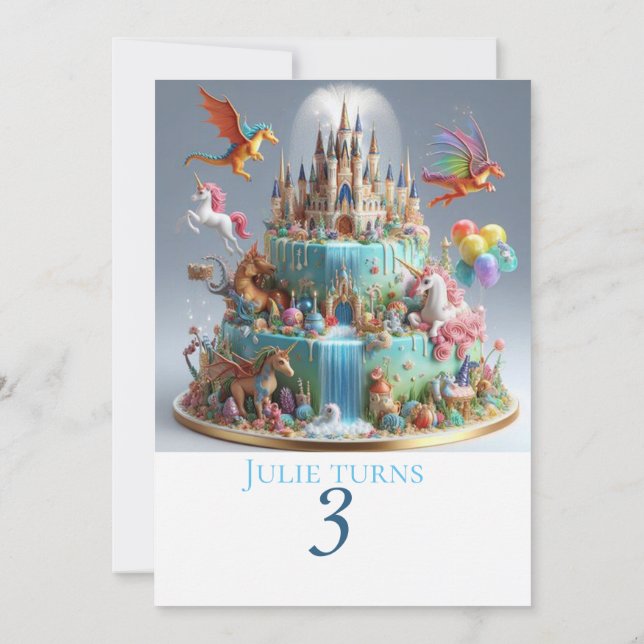 WHIMISCAL CASTLE DRAGONS & UNICORNS BIRTHDAY INVITATION (Back)