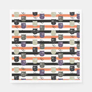 Whimiscal Halloween Cute Cats with Spots Striped Napkin