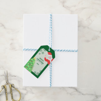 whimiscal santa claus pine tree merry christmas gift tags