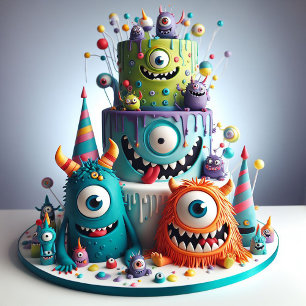 Whimiscal Weird Crazy Monster Cake Birthday Invitation