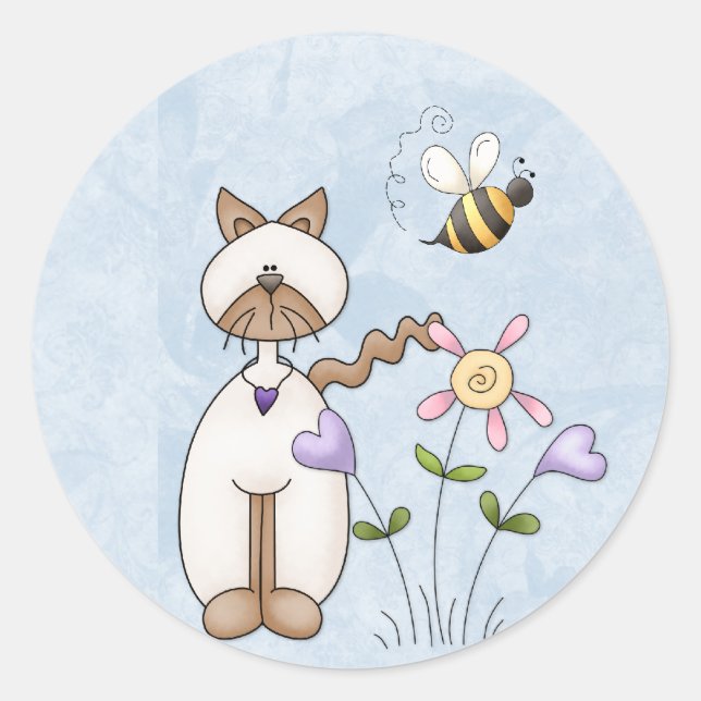 Whimiscal White Cat with Flowers Stickers (Front)