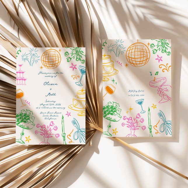 Whimisical Disco Colourful Wedding Invite (Disco Wedding Invitation, Colorful Wedding Invite, Whimsical Wedding Card, Retro Disco Wedding, Fun )