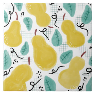 Whimisical Pear Pattern Illustration Ceramic Tile