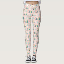 Whimisical Pink Christmas Tree Leggings