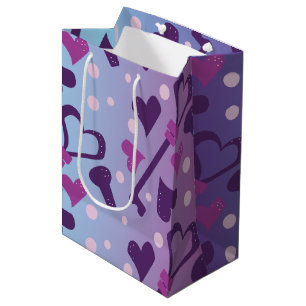 Whimisical Purple Hearts Valentines Day Medium Gift Bag