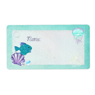 Whimsey Aquarium 2 Folk Art NAME TAGS PARTY