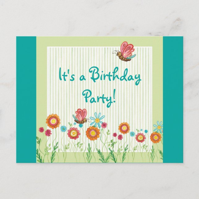 Whimsey Flowers Girl Birthday Party Invitation (Front)