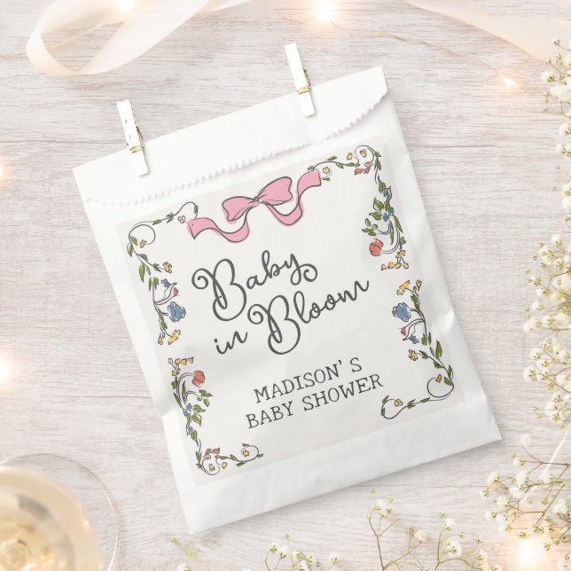 Whimsica Garden Party Doodle Floral Baby Shower Favour Bag (Clipped)