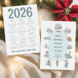 Whimsical 2026 Calendar 12 Days of Christmas  Holiday Card<br><div class="desc">Whimsical 2026 Calendar 12 Days of Christmas . Available digitally and printed.  Informal and fun,  with playful whimsical illustrations and a handy 2026 calendar on the back. Easily personalise to your own details.</div>