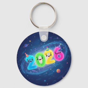 Whimsical 2026 Galaxy Party Double-Sided Key Ring