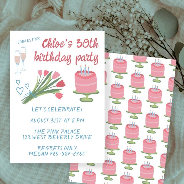 Whimsical 30th Birthday Party Girlie Cute Custom Invitation (Whimsical 30th Birthday Party Girlie Cute Custom Invitation
)