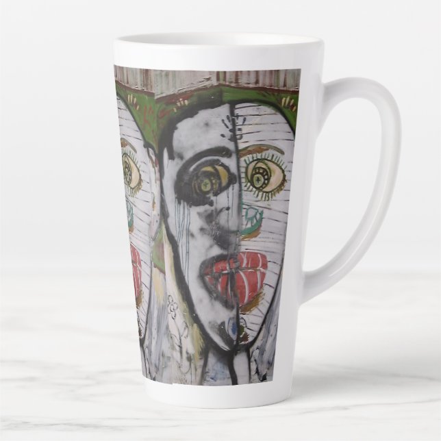 Whimsical 3 Face Original Artist Painting  Latte Mug (Right)