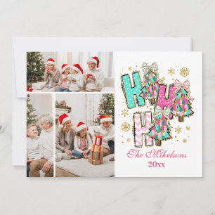 Whimsical 3 Photo  Ho Ho Ho Christmas Family  Holiday Card