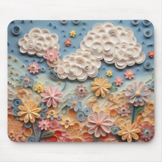 Whimsical 3D Paper Quill Art  Mouse Pad (Front)