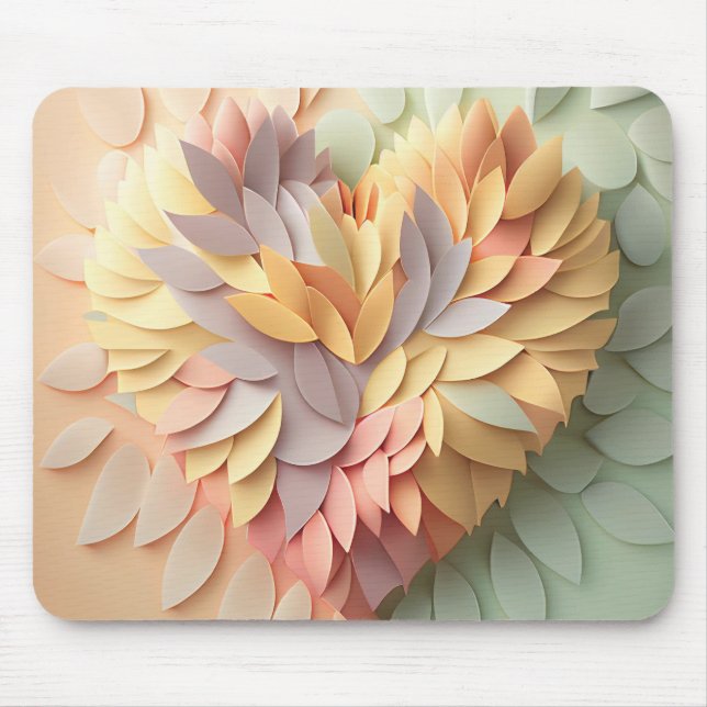 Whimsical 3D Pastel Paper Heart Mouse Pad (Front)