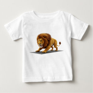 Whimsical 3D Render of a Lion Doing Yoga on Fitnes Baby T-Shirt