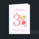 Whimsical 3rd birthday fairy, girls cute pink card<br><div class="desc">An adorable third birthday card with the cutest little fairies that you can personalise with the recipient child's name. The birthday fairy collection is perfect for little girls who adore magical creatures. You can choose between two types of cards. You can choose either silky gloss paper or matte paper. Matte,...</div>