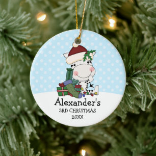 Whimsical 3rd Christmas Santa Zebra Personalised Ceramic Tree Decoration