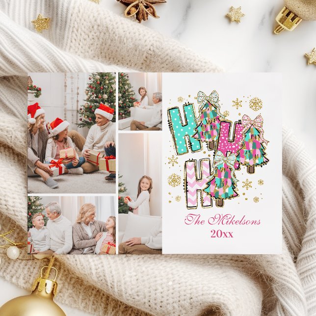 Whimsical 4 Photo  Ho Ho Ho Christmas Family  Holiday Card (Creator Uploaded)