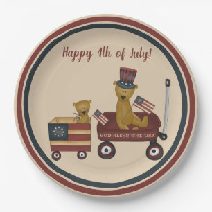 Whimsical 4th of July Teddy Bear On Parade Paper Plate