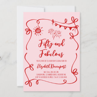 Whimsical 50 and Fabulous Doodle and Bow Photo Invitation