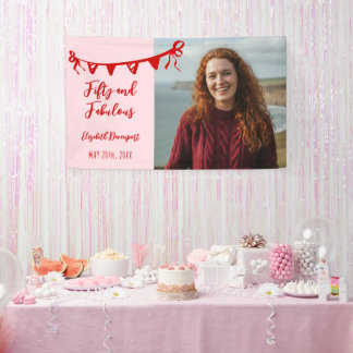 Whimsical 50 and Fabulous Doodle Birthday Photo  Banner