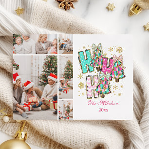 Whimsical 5 Photo Ho Ho Ho Christmas Family Holiday Card