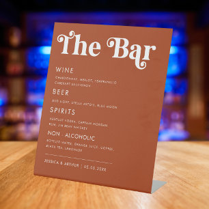 Whimsical 70s Retro Script Wedding Bar Drink Menu  Pedestal Sign