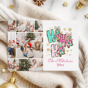 Whimsical 7 Photo Ho Ho Ho Christmas Family Holiday Card
