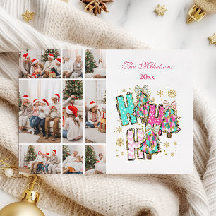 Whimsical 9 Photo Ho Ho Ho Christmas Family Holiday Card
