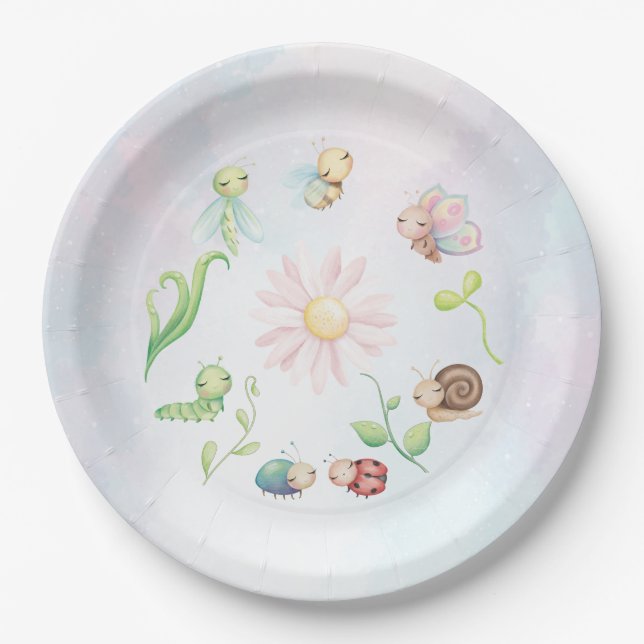 Whimsical A Little Love Bug Rainbow Bridal Shower Paper Plate (Front)