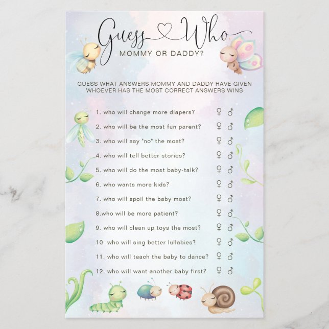 Whimsical A Little Love Bug Rainbow Guess Who Game Flyer (Front)