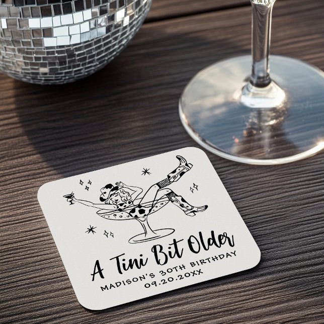 Whimsical A Tini Bit Older Birthday Party Square Paper Coaster (Creator Uploaded)