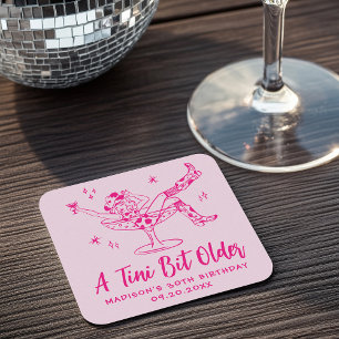 Whimsical A Tini Bit Older Hot Pink Birthday Party Square Paper Coaster