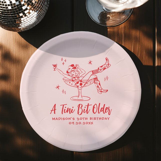 Whimsical A Tini Bit Older Pink and Red Birthday Paper Plate (Creator Uploaded)