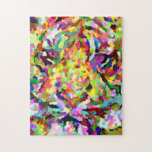 Whimsical abstract artistic colorful tiger jigsaw puzzle