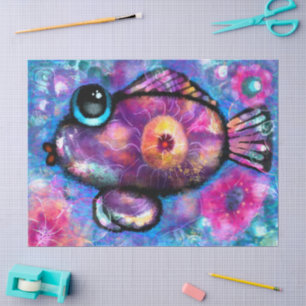 Whimsical Abstract Big-Eyed Fish Floral Decoupage Tissue Paper