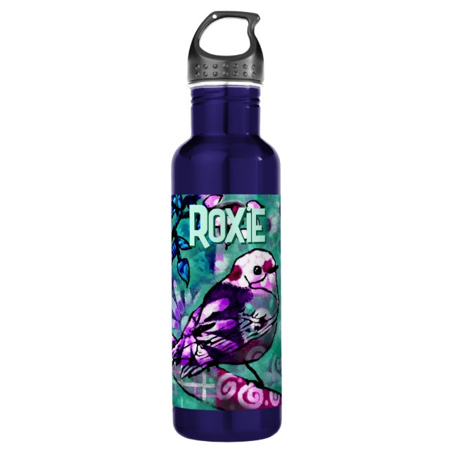 Whimsical Abstract Bird Floral Personalised 710 Ml Water Bottle (Front)