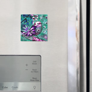 Whimsical Abstract Bird Teal Purple Floral Magnet