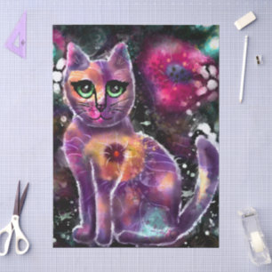 Whimsical Abstract Cat Kitty Floral Decoupage Tissue Paper