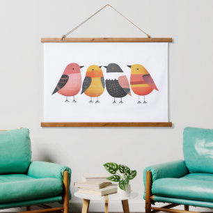 Whimsical Abstract Colorful Birds Watercolor Art Hanging Tapestry