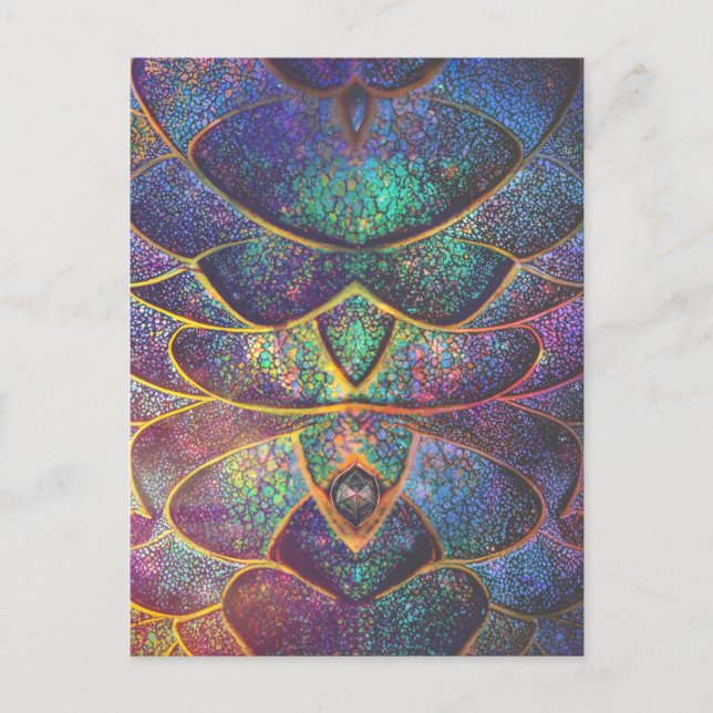 Whimsical Abstract Dragon Scales Cool Fractal Art Postcard (Front)