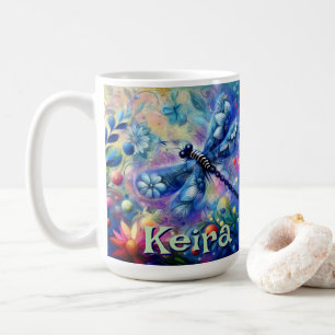 Whimsical Abstract Dragonfly Floral Personalised Coffee Mug